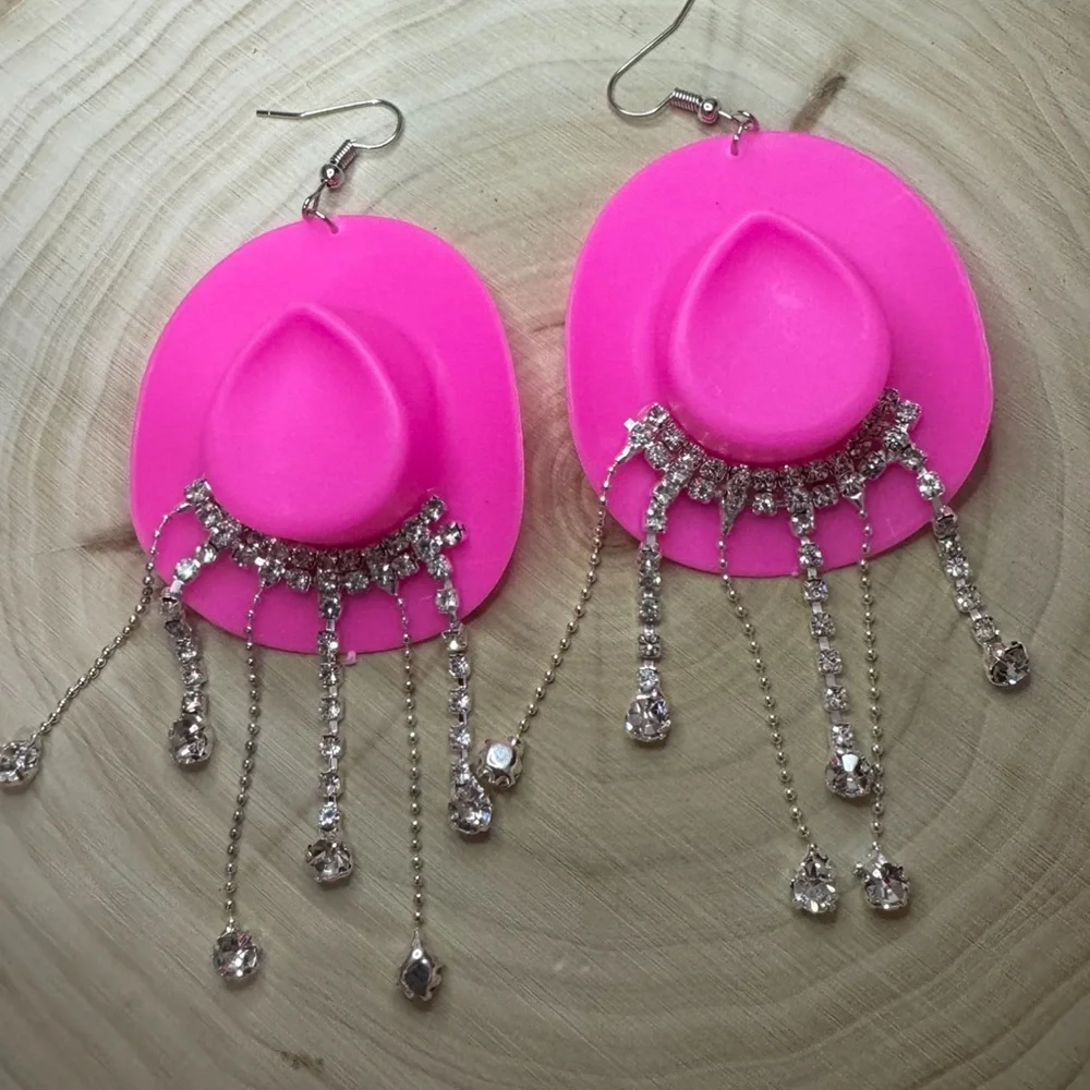 Rhinestone Cowboy hat earrings - Picture 2 of 3